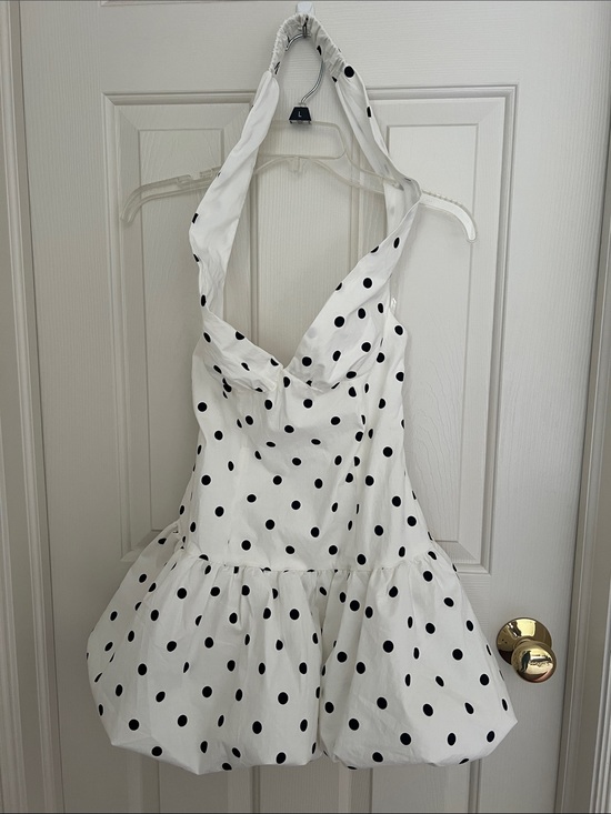 Peppermayo Dresses & Skirts - Polka Dot Halter Mini bubble Dress - White with Black Dots